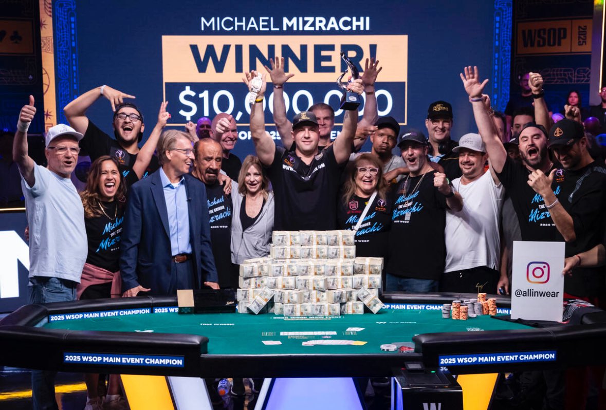TheGrinder44's tweet image. I want to thank all my family, friends, fans and all the staff @WSOP. This is the biggest accomplishment of my career. I wouldn’t be able to do it without all of you. Love you all so much and G-D Bless. #TeamMizrachi #WSOP