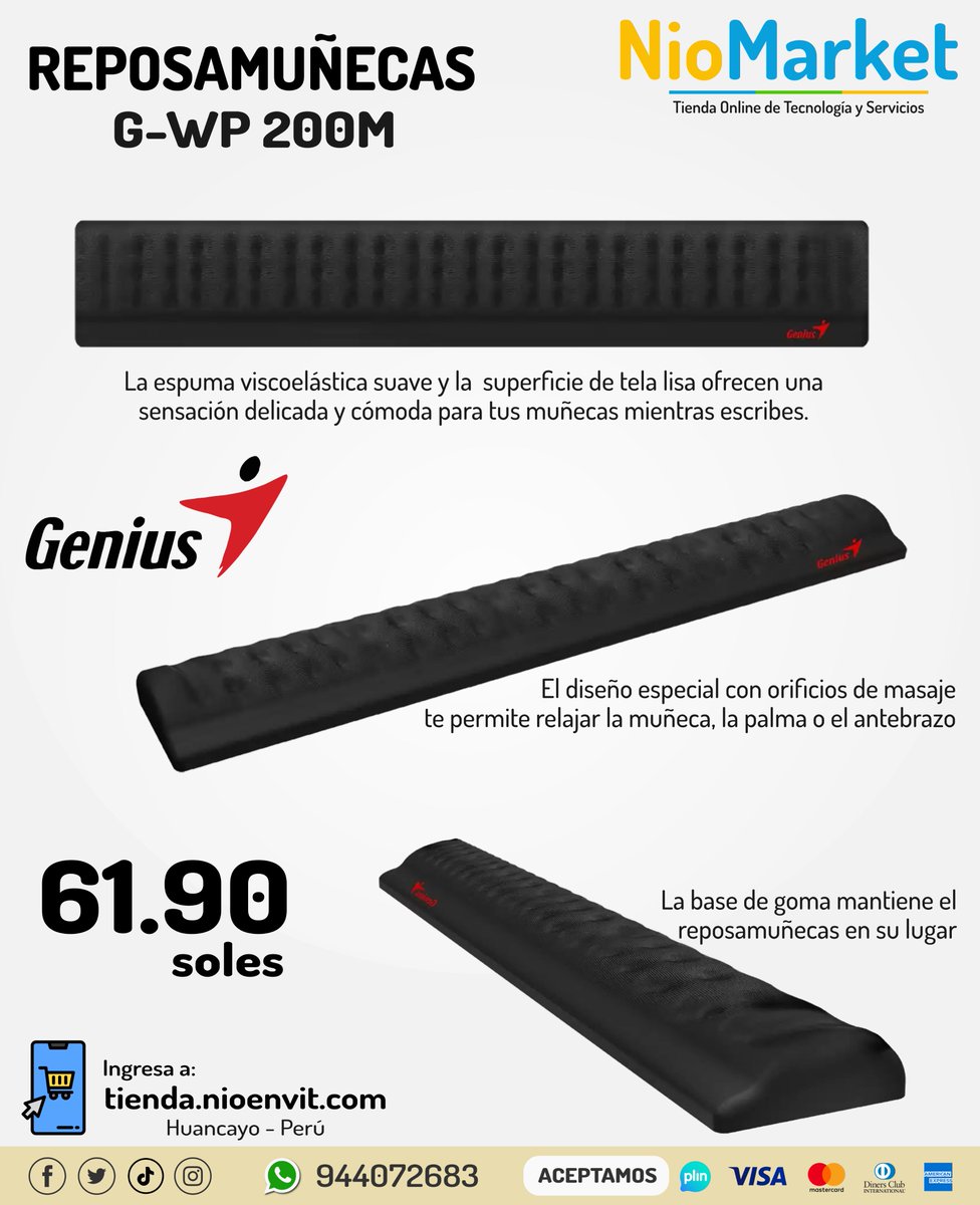 NioenviT's tweet image. 🌟 Reposamuñecas - Genius🌟
🚚 Envío Gratuito a Huancayo y El Tambo*
🚚 Envío a todo Junín y otras Regiones por Shalom y Olva
📲 ¿Cómo pedir?
👉 Envía un mensaje a nuestro WhatsApp o en nuestra tienda Online ➡ tienda.nioenvit.com/10-tecnologia #reposamuñecas #Genius #Huancayo #Eltambo