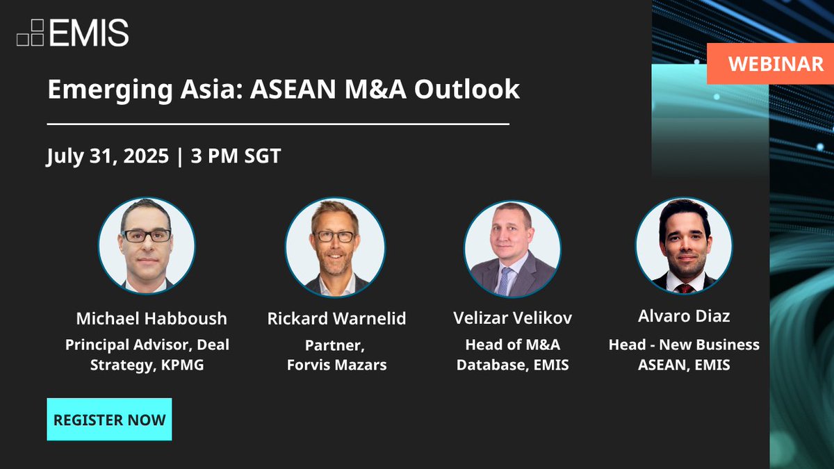 Don't miss this opportunity to join us on July 31 for an insightful panel discussion as we delve into the dynamic Emerging Asia: ASEAN M&amp;A landscape. eu1.hubs.ly/H0lR9VH0

𝗥𝗲𝗴𝗶𝘀𝘁𝗲𝗿 𝗻𝗼𝘄: eu1.hubs.ly/H0lR9VH0

#MergersandAcquisitionsOutlook #ASEAN