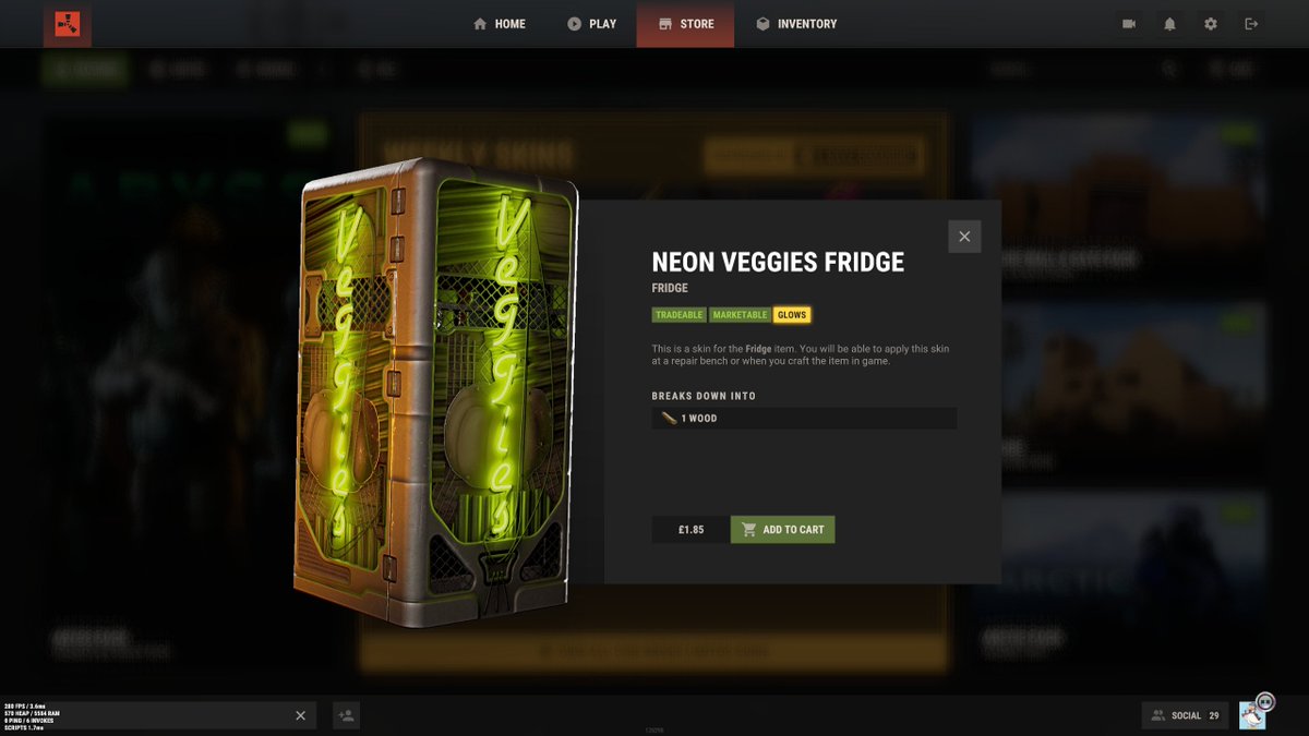 DucksWorkshop's tweet image. Neon Veggies fridge was accepted, thanks as always @playrust store.steampowered.com/itemstore/2524…