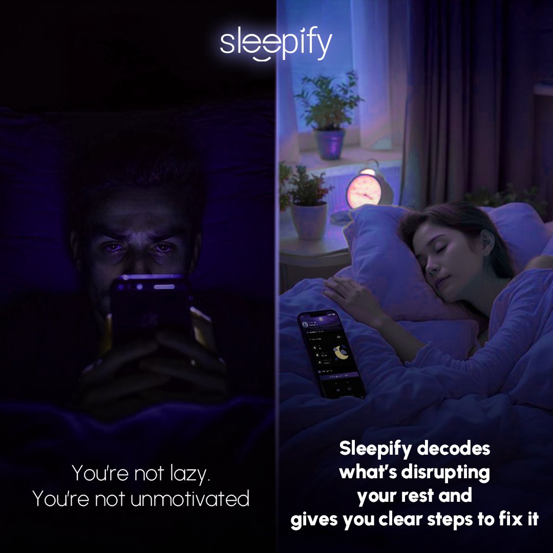 You’re not lazy.
You’re not unmotivated.
You’re just tired - and your sleep isn’t working.

Sleepify uses AI to decode what’s actually disrupting your rest - and gives you clear steps to fix it.

Because you deserve sleep that works. Not guesswork.