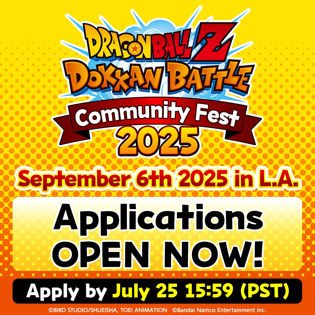 dokkan_global's tweet image. \3 Days To The Deadline! Ends 7/25 15:59 PST!/
Accepting applications for Community Fest 2025 in Los Angeles, USA!
Apply now from the in-game notice!
▼How to apply
dbz-dokkan.bn-ent.net/en/CommunityFe…
#dokkanbattle #dragonball #CommunityFest2025