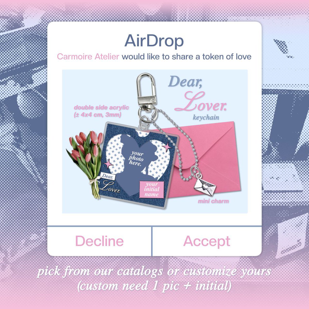 carmoireatl's tweet image. Any interaction are appreciated 💐

The 'Dear, Lover.' keychain BATCH 2 is here! 

➵ Pre-order: 18-25 July
➵ Start from IDR 23.000
➵ Avail for Enhypen, RIIZE, Aespa, IVE, Boynextdoor &amp;amp; custom.
➵ Detail on ALT

💌 Pre-order Form: tinyurl.com/gformdlover

Available catalogs ↓