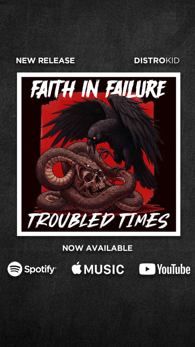 🚨 OUT NOW 🚨

Our new single “Troubled Times” just dropped, and it’s streaming everywhere!

Crank it, share it, and let us know what you think 🤘

open.spotify.com/track/3AS0C70v…

#TroubledTimes #NewMusic #NowStreaming #MetalRelease #FaithInFailure