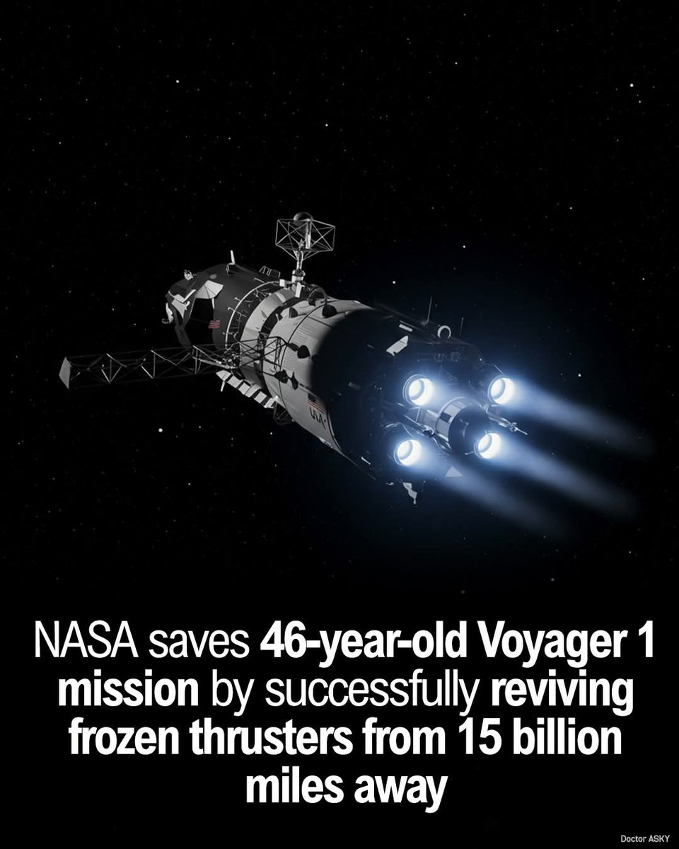 amazing_physics's tweet image. Voyager 1, the farthest human-made object from Earth, just got a second wind thanks to some clever work from NASA engineers. Launched in 1977, the spacecraft is now over 15 billion miles away. After 47 years in space, its aging thrusters—vital for keeping the craft pointed toward…