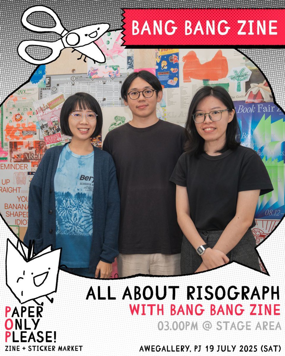 carminepencil's tweet photo. Ever wondered about the magical world of Risograph printing?
Come learn more about the technology and process of Risograph printing with Bang Bang Zine at POP!Market @awegallery on 9 July 2025(SAT)!

Entry is free and event starts at 11am.
#zines #artistalley #artmarket #stickers https://t.co/8YovQpejTd