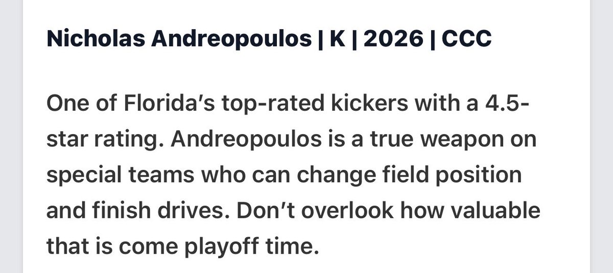 Nicholas_A2026's tweet image. Thank you @PrepRedzoneFL and @RealNews102 for the write up. 

@CoachCHarvey 
@CCCMaraudersFB 
@KeithMilner85 
@CoachTimJr 
@DanKrauseCCC 
@CCCMarauders 
@EnnsZoneKicking 
@KohlsKicking 
@KohlsHighlights 
@BigCountyPreps1 
@tampafootballFL 
@PinellasHSMedia 
@Andy_Villamarzo…