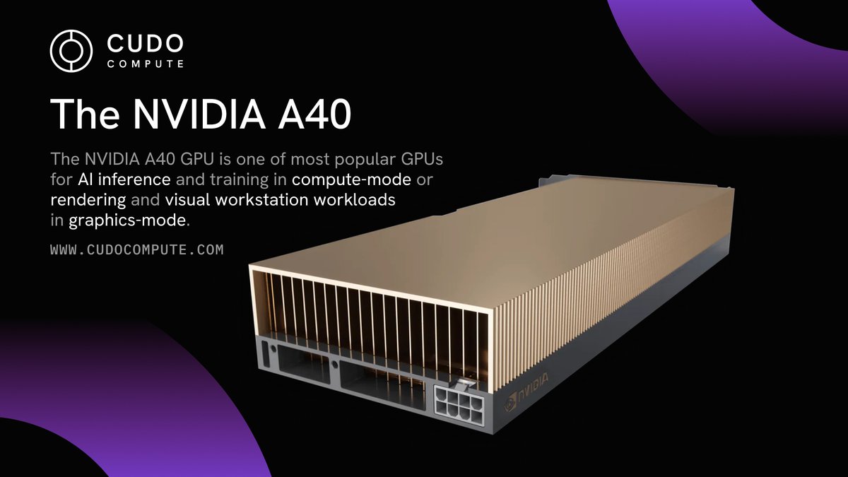 Need high VRAM for large models or multi-GPU training?

The NVIDIA A40 features 48GB of memory, making it ideal for demanding #AI workloads.
Starting at just $0.33/hr with commitment billing.

Deploy an A40 GPU now on CUDO Compute
compute.cudo.org/?create=virtua…