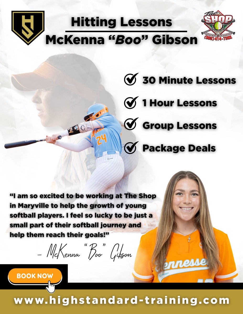 I am so proud to announce that McKenna “Boo” Gibson will now be conducting lessons at The Shop in Maryville!  For all you wonderful Lady Vol Nation fans, please help repost and get the word out!
Many thanks to you all🙏🏻🧡🩵