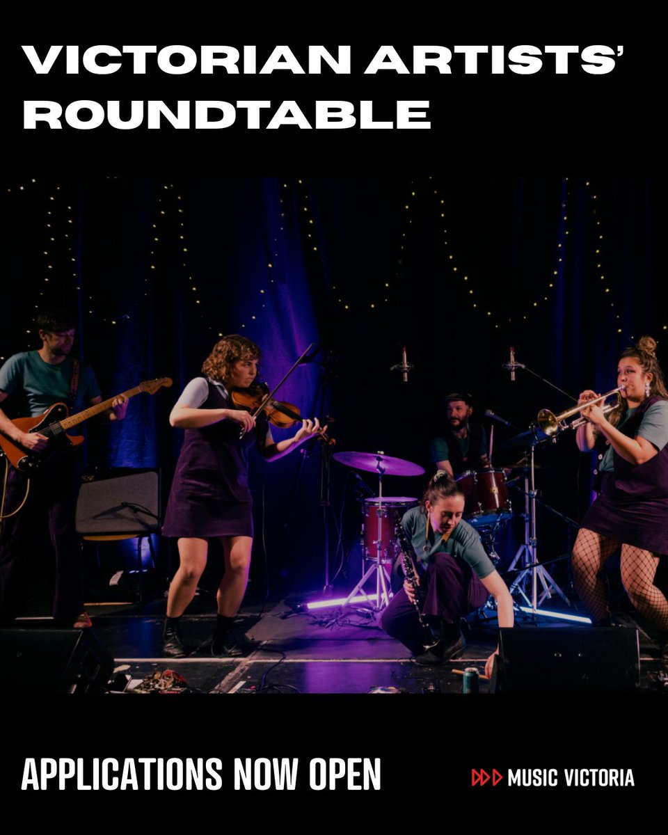 Music Victoria is calling for EOIs from artists, musicians, band members, songwriters and DJs to join the Victorian Artists’ Roundtable,  a dedicated forum working to strengthen and support Victoria’s music sector.

EOIs close: 5pm Mon 11 Aug
 musicvictoria.com.au/victorian-arti…