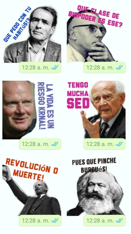 Lecturas_sociof's tweet image. Me sorprende que sigan preguntando por los stickers sociológicos que lanzamos hace un shingo de años. 😳 #Bourdieu #Foucault #Beck #Bauman #Lenin #Marx