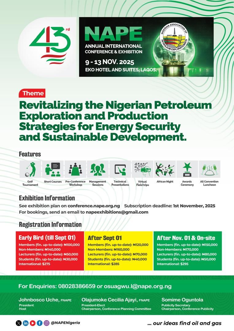#NAPE2025 #PetroleumGeoscience #EnergyProfessionals "Counting down to the biggest gathering of geoscientists and energy professionals in Africa. #NAPE2025 is almost here! 🔥"