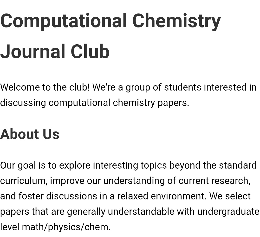 Piyush (@catastro_piyush) on Twitter photo We are starting a journal club on computational chemistry :)
lets discuss cool things and learn together.
this was my friend's <a href="/notsneakypotato/">Ranjan Bassi</a> . would love to meet all the comp chem people here.
catastropiyush.github.io/journal_club_c… We are starting a journal club on computational chemistry :)
lets discuss cool things and learn together.
this was my friend's <a href="/notsneakypotato/">Ranjan Bassi</a> . would love to meet all the comp chem people here.
catastropiyush.github.io/journal_club_c…