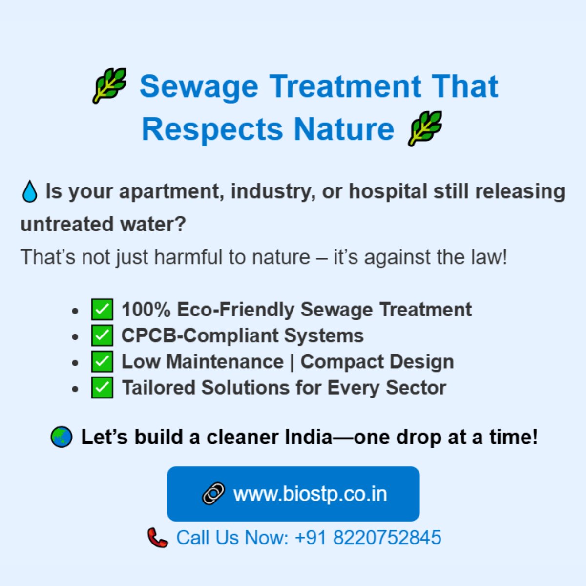 bio_synk's tweet image. 🌱 Protect Nature, Preserve Water – With Bio STP 🌱
💧 India’s Leading Sewage Treatment Plant Solutions 💧
🔗 Learn more: biostp.co.in/sewage-treatme…
#SewageTreatmentPlant #STP #BioSTP #EcoFriendlyIndia #WastewaterTreatment #SaveWater #GreenIndustry #BioSynk