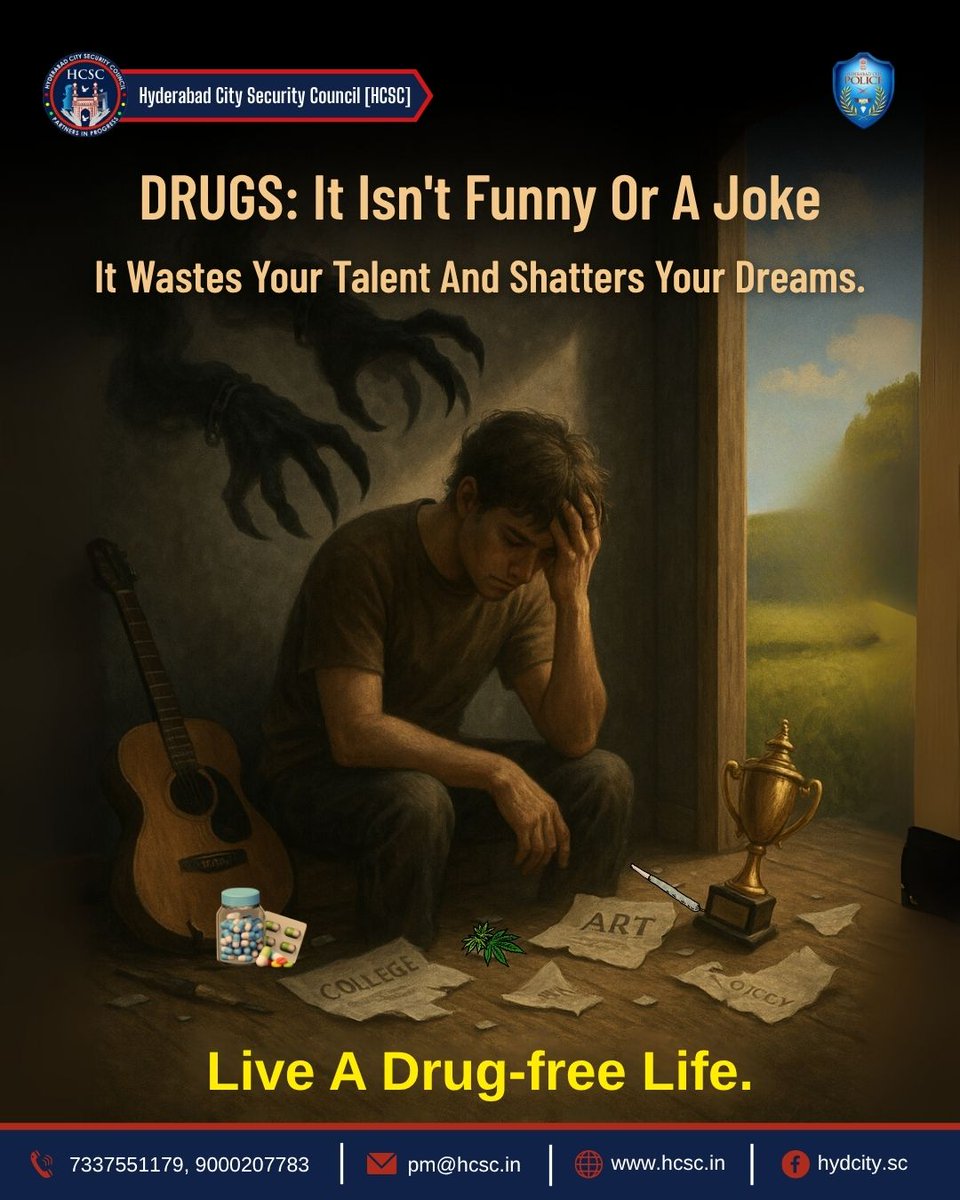 HCSC_Hyd's tweet image. DRUGS: It Isn’t Funny. It Isn’t a Joke.

🎯 You were made for more—don’t let drugs rewrite your story.

Run from the grip.
Rise to your purpose.
Choose strength.

Choose clarity. Choose a drug-free life.

#SayNoToDrugs #LiveDrugFree #ProtectYourPotential #AwarenessMatters