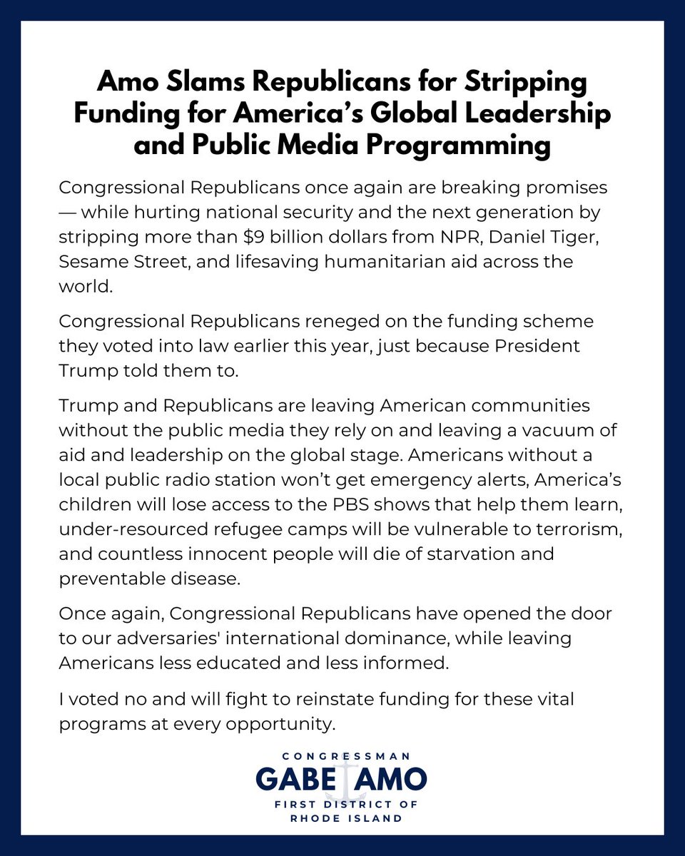 RepGabeAmo's tweet image. My statement on Republicans' disastrous rescissions bill ⤵️