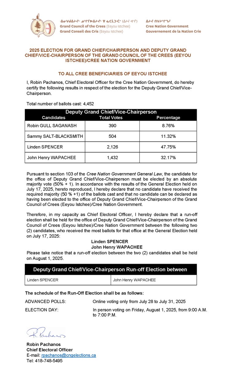 2025 ELECTION FOR GRAND CHIEF/CHAIRPERSON AND DEPUTY GRAND CHIEF/VICE-CHAIRPERSON OF THE GRAND COUNCIL OF THE CREES (EEYOU ISTCHEE)/CREE NATION GOVERNMENT
cngelections.ca/wp-content/upl…