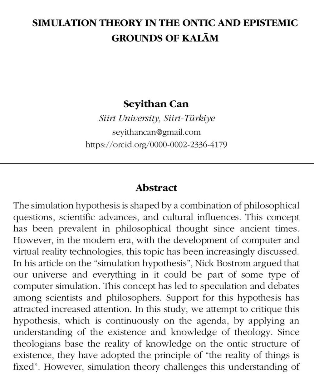 Gerçeklik, inanç ve simülasyon…
Uzun süredir üzerine düşündüğüm konular sonunda bir makaleye dönüştü.

dergipark.org.tr/tr/download/ar…