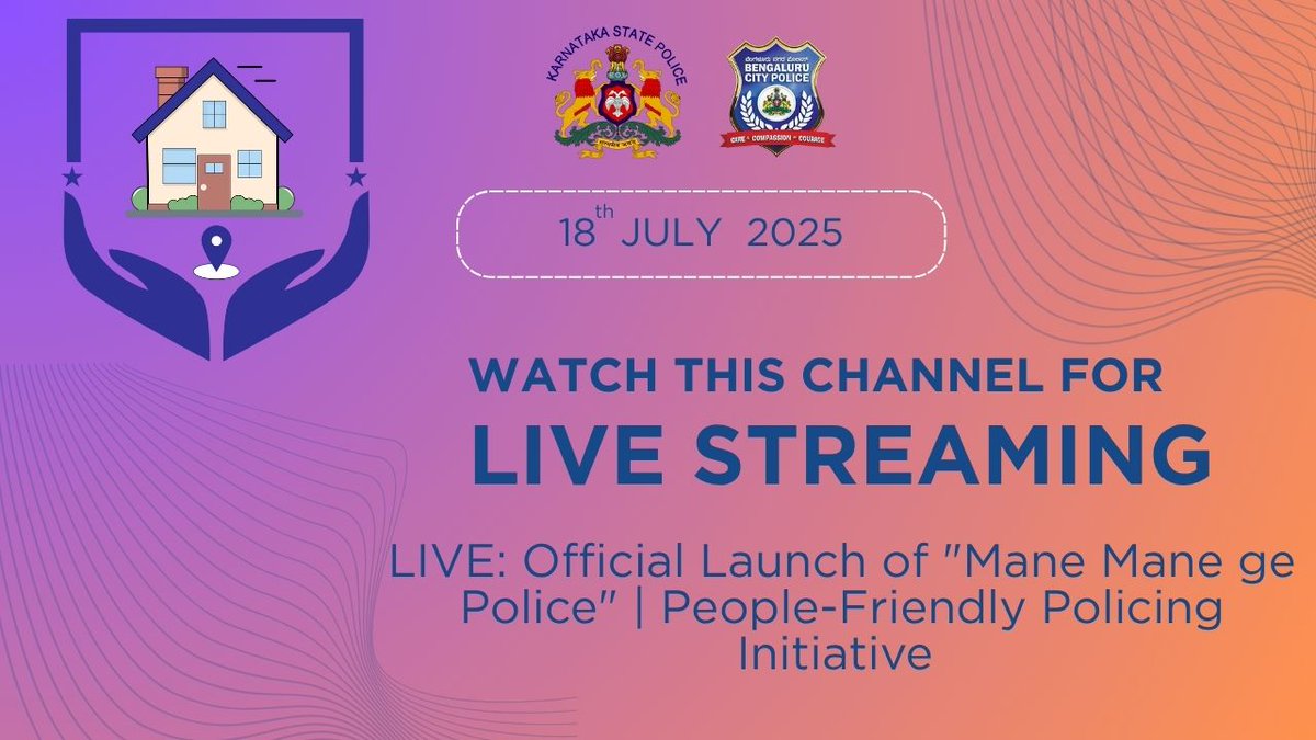 Join us LIVE at 10:30 AM on YouTube as the Hon’ble Home Minister of Karnataka, along with senior police leadership, officially launches the “Mane Mane ge Police” initiative—bringing policing to your doorstep.

Click the link below to watch the live event: youtube.com/live/8N57CEw-Q…