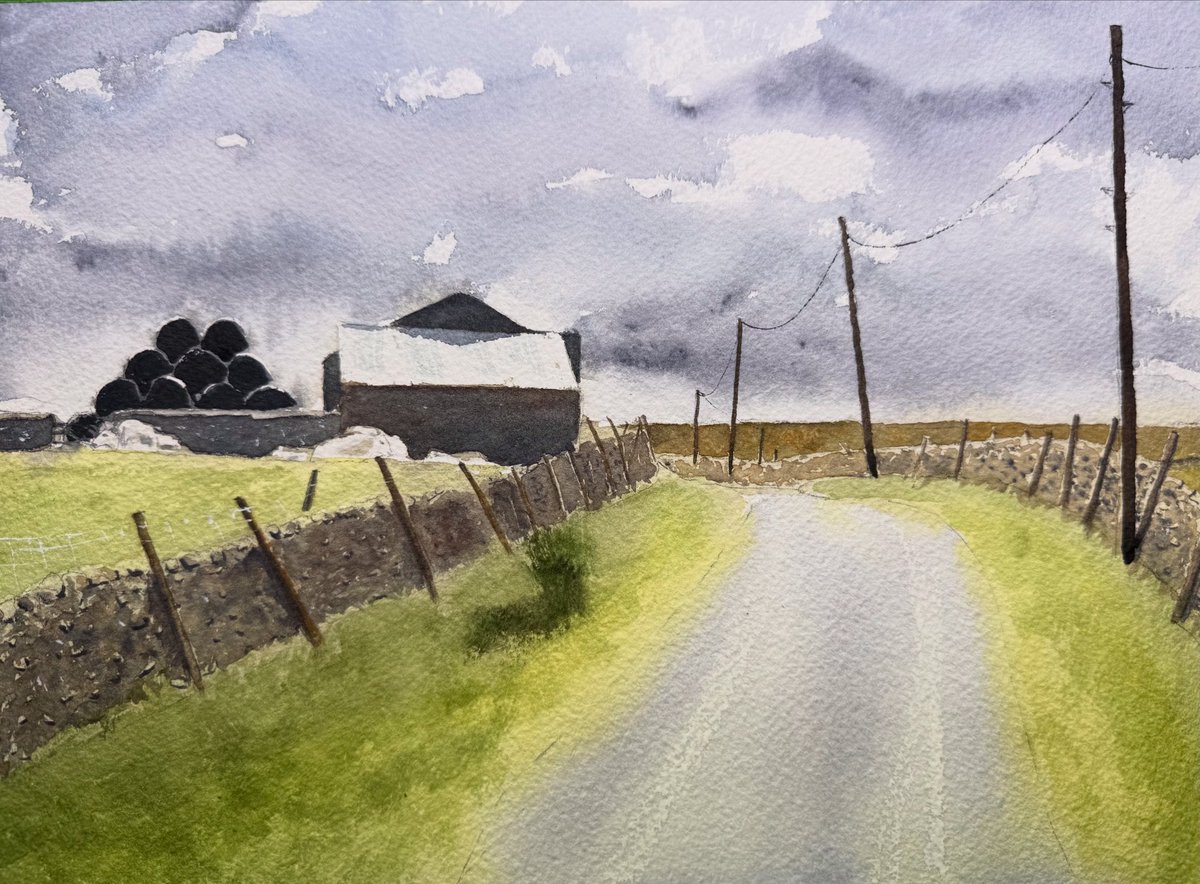 MARKCORNER16's tweet image. Light on a barn roof, on the road from Halton Gill to Stainforth, in watercolour