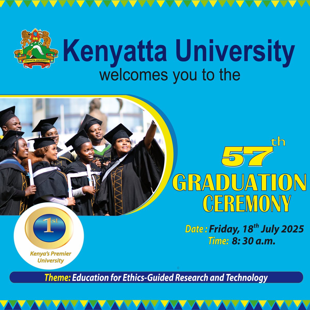 kutv_kenya's tweet photo. Kenyatta University 57th Graduation Ceremony is underway!
Catch the event live on KUTV and streaming on the KUTV YouTube channel.
Congratulations to all the graduates, your hard work has paid off!
https://t.co/AxgNU505nB
#KU57thGraduation #KUPride #Classof2025
#KUTV #KUTVKenya https://t.co/hHqbhDoBso