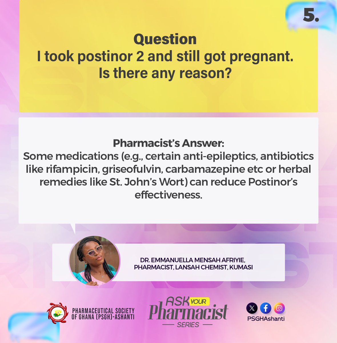 PSGhAshanti's tweet image. Other reasons why your postinor 2 or lydia postpill failed to prevent pregnancy. #PSGHAGM #PSGhAshanti #PSGh #AskYourPharmacist