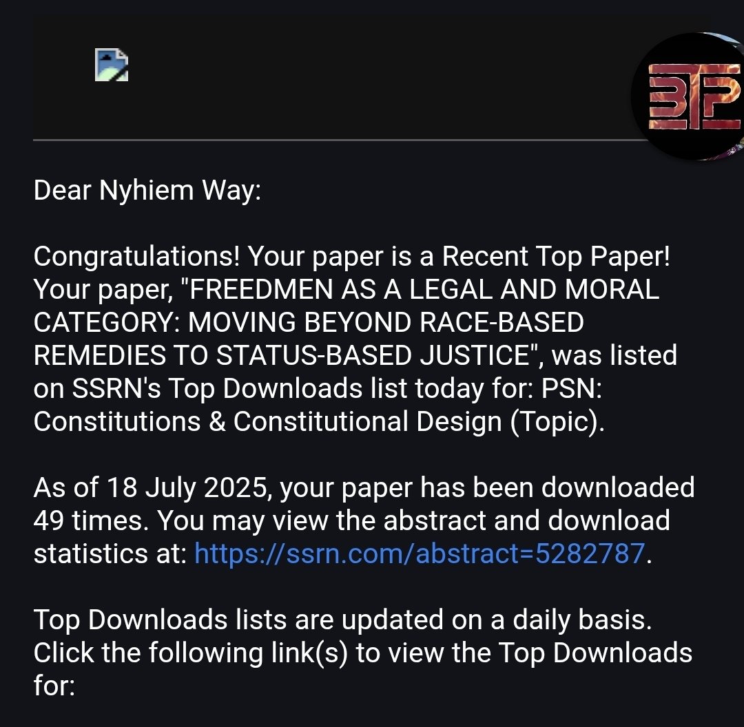 Our paper is getting traction! To read:

Freedmen as a Legal and Moral Category: Moving Beyond Race-Based Remedies to Status-Based Justice

Click on the link below
papers.ssrn.com/sol3/papers.cf…