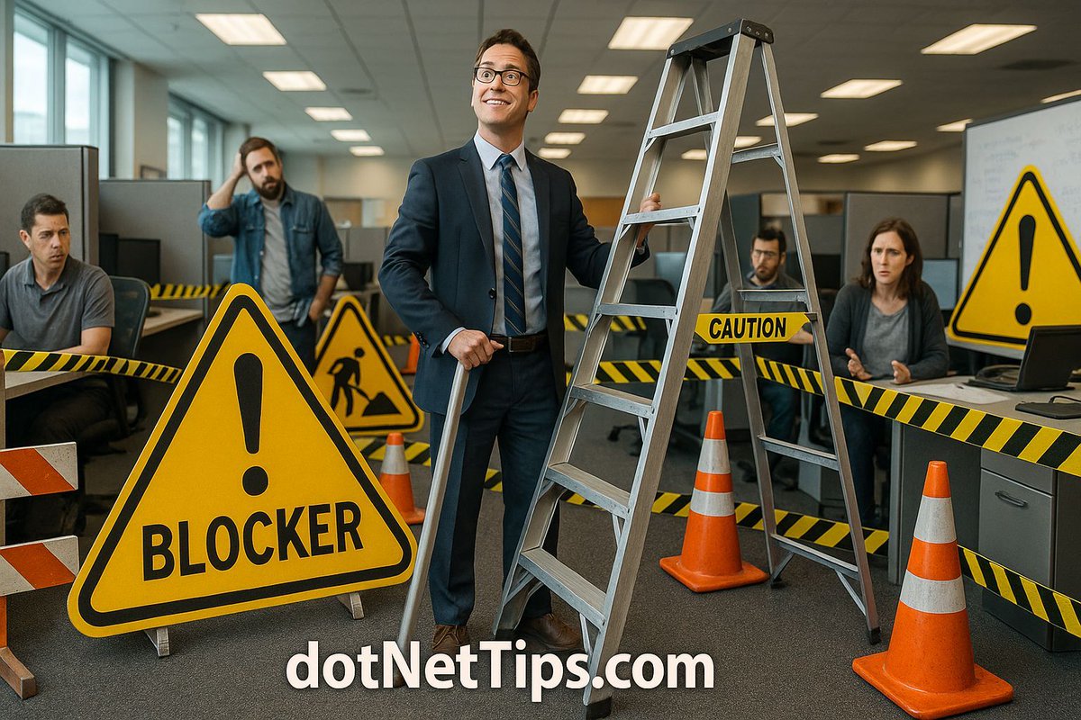 realDotNetDave's tweet image. Why did the Program Manager bring a ladder to the sprint planning meeting?
Because they heard the project had too many blockers and thought they could just climb over them.
#GeekHumor #RockYourCode