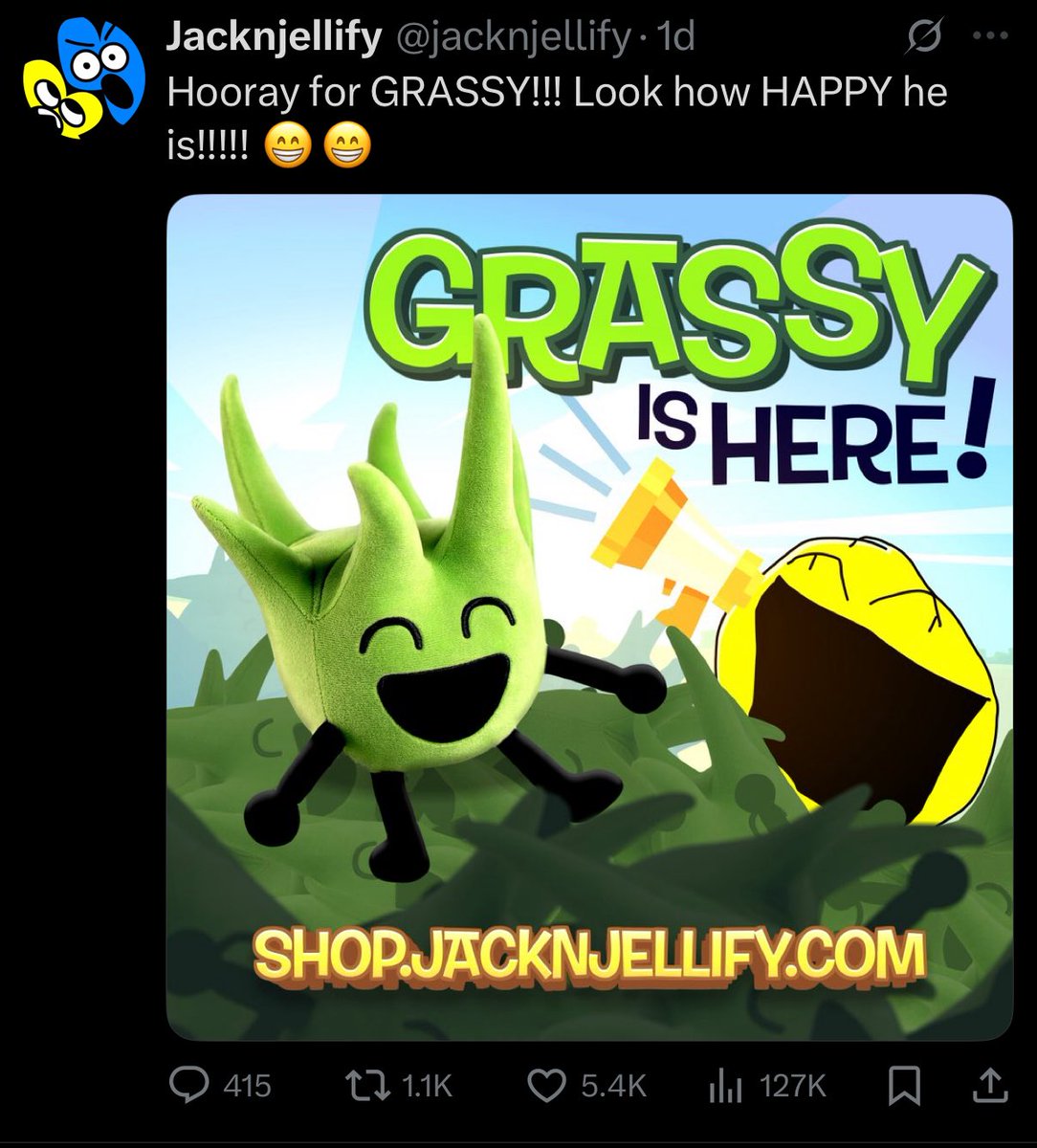 OSCplush_news's tweet image. Another reminder that the Grassy plush is available to purchase on JNJ shop!