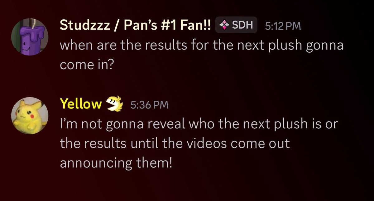 OSCplush_news's tweet image. Yellow has stated that the results for the next plush won’t be revealed until the announcement video announcing them (also the word ‘them’ is used hinting to possibly multiple).