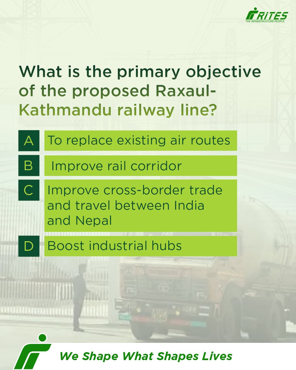 RITESLIMITED's tweet image. The proposed Raxaul–Kathmandu railway line, spanning approx. 140.79 km, will connect Raxaul (India) to Kathmandu (Nepal) via an electrified broad-gauge line.
#RITES is proud to contribute by preparing the Detailed Project Report, fostering regional cooperation.🇮🇳🇳🇵