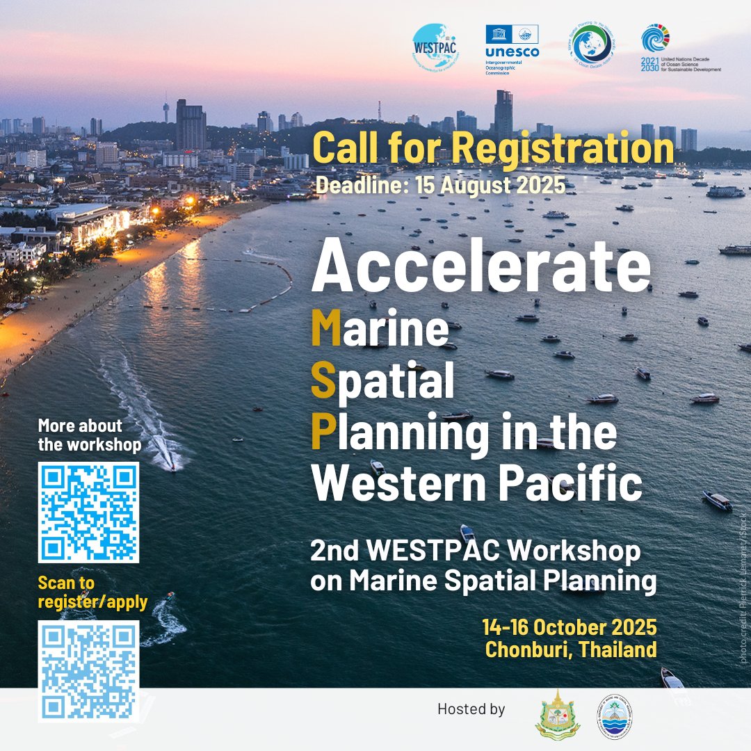 unescobangkok's tweet image. 🛥️ How can we balance ocean conservation with human activities? Marine spatial planning offers the tools!
Join our @IocUnesco workshop this October in 🇹🇭 to stay up to speed in #OceanScience & chart our path forward together!
Apply by 15 AUG 2025: ioc-westpac.org/event/2nd-work…