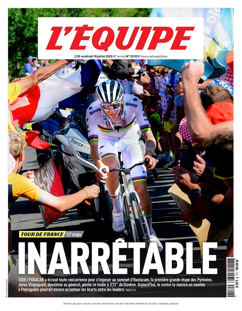 La Une du journal L'Équipe du vendredi 18 juillet
➡️ l.lequipe.fr/PMM
