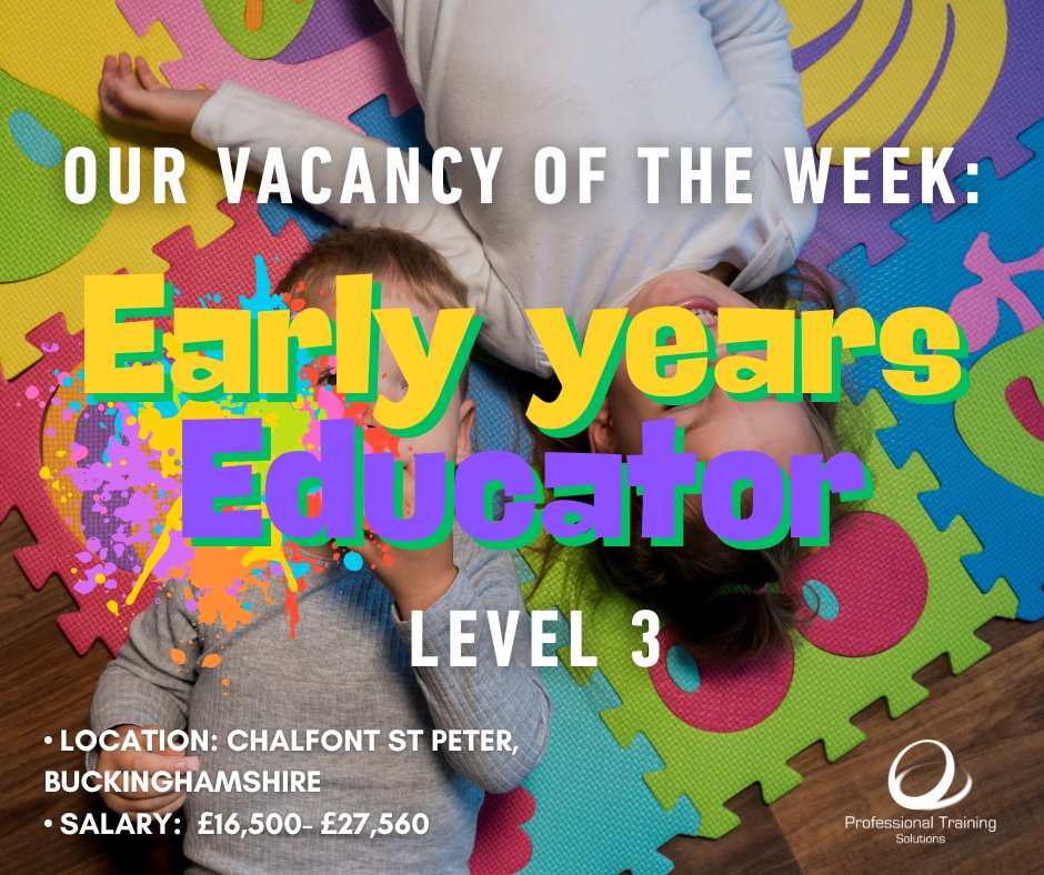 Professional Training Solutions (@protrainuk) on Twitter photo 🌟 We’re offering a Level 3 Early Years Educator Apprenticeship at Buttercups Chalfont. This is an excellent opportunity to gain hands-on experience in a nurturing environment while working towards a nationally recognised qualification.🚀
Apply now ➡️
opportunities.protrain-solutions.co.uk/jobs/6090405-e… 🌟 We’re offering a Level 3 Early Years Educator Apprenticeship at Buttercups Chalfont. This is an excellent opportunity to gain hands-on experience in a nurturing environment while working towards a nationally recognised qualification.🚀
Apply now ➡️
opportunities.protrain-solutions.co.uk/jobs/6090405-e…