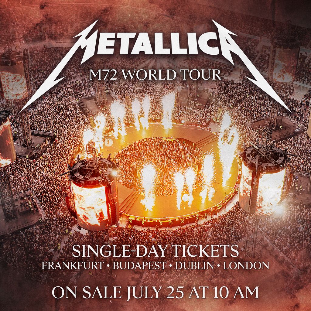 Metallica's tweet image. 🔥 Get ready, #MetallicaFamily! Single-Day Tickets for Frankfurt, Budapest, Dublin, and London go on sale Friday, 25 July at 10 AM Local Time!
If you can’t join us for a full No Repeat Weekend—two nights featuring two completely unique setlists—don’t miss your chance to grab…