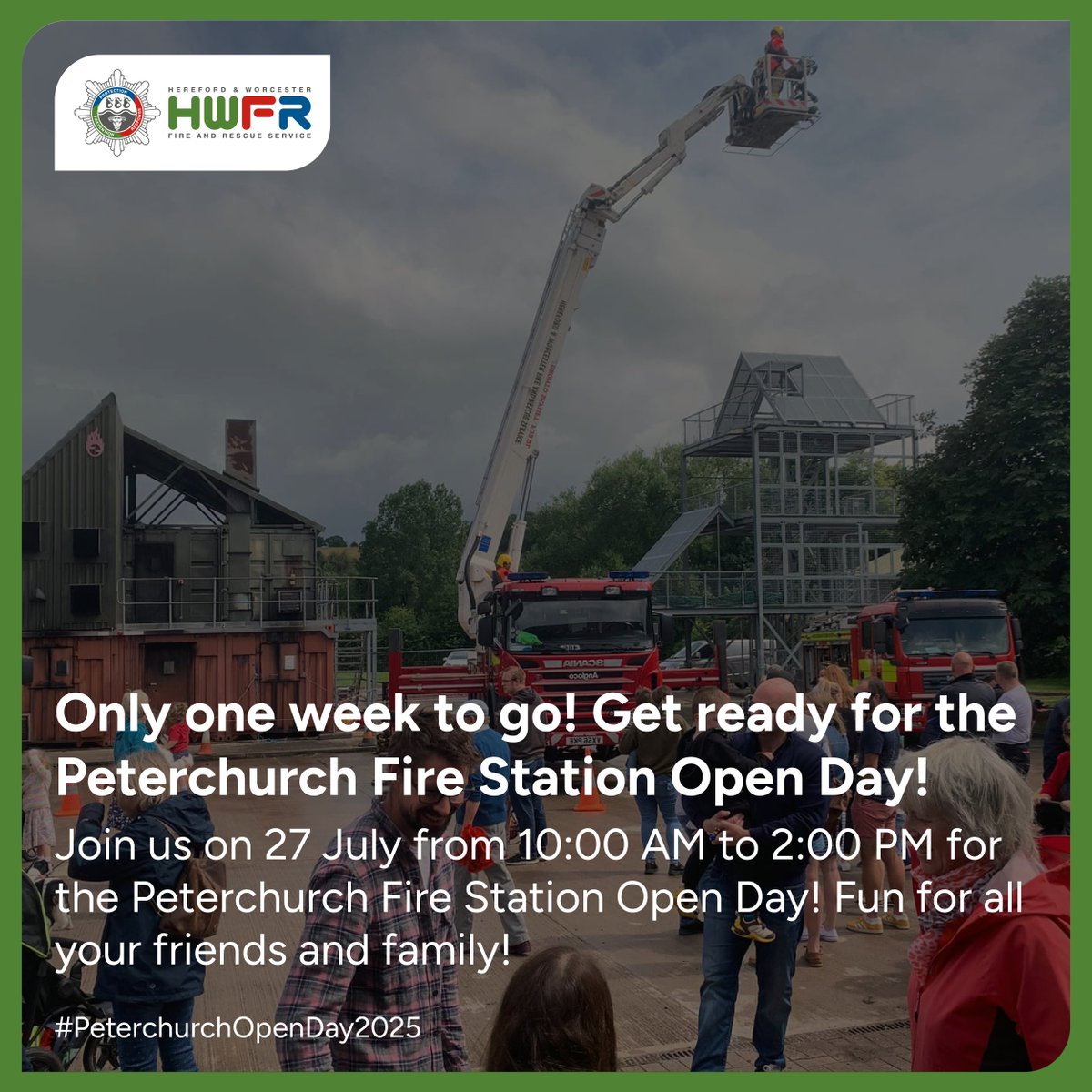 Only 7 days to go! 🥳 The Peterchurch Fire Station Open Day is nearly here, and we can't wait to welcome you! Come along on 27 July between 10 AM and 2 PM for a brilliant day out for all your friends and family! hwfire.org.uk/events/event/p…
#HWFRS #Peterchurch #Herefordshire