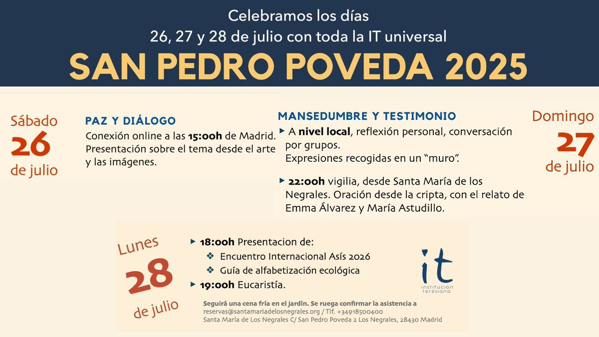 Asi será este año la Fiesta de #SanPedroPoveda, que durará tres días del 26 al 28 de Julio. Todos los detalles en el cartel 👇 buff.ly/2Vmnhm8