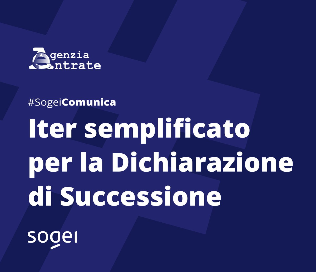 Sogei (@sogei_spa) on Twitter photo 📢#Sogei ha supportato <a href="/Agenzia_Entrate/">Agenzia Entrate</a> nell'aggiornamento di Successioni web e del software per la Dichiarazione di successione e domanda di volture catastali, disponibile dal 16 luglio 2025 nell’area riservata dei servizi telematici.
👉 sogei.it/it/sogei-homep…
#SogeiComunica 📢#Sogei ha supportato <a href="/Agenzia_Entrate/">Agenzia Entrate</a> nell'aggiornamento di Successioni web e del software per la Dichiarazione di successione e domanda di volture catastali, disponibile dal 16 luglio 2025 nell’area riservata dei servizi telematici.
👉 sogei.it/it/sogei-homep…
#SogeiComunica
