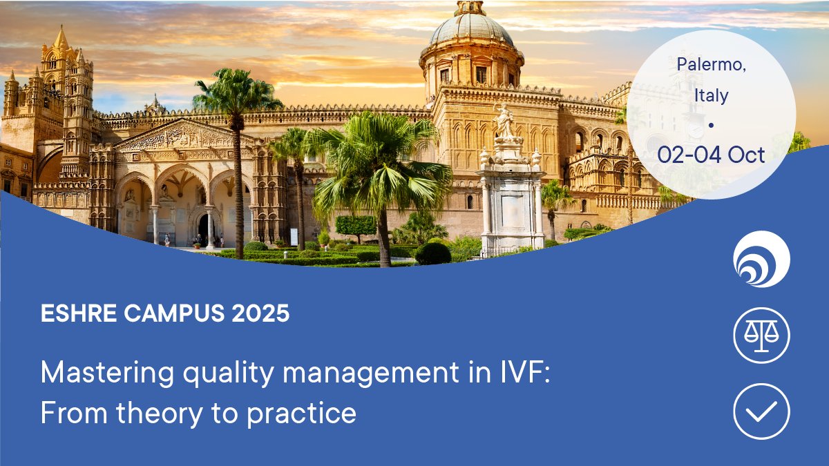 ESHRE's tweet image. Join the ESHRE Mastering Quality Management in IVF workshop in Palermo, 2–4 Oct 2025. Learn SoHO compliance, RCA/FMEA, risk strategies &amp;amp; more 🧪
🎓12 CME credits, live + on‑demand
Early‑bird till 2 Sept. Register now! 👇eshre.eu/Education/Cale…
#ESHRE #IVF #QualityManagement