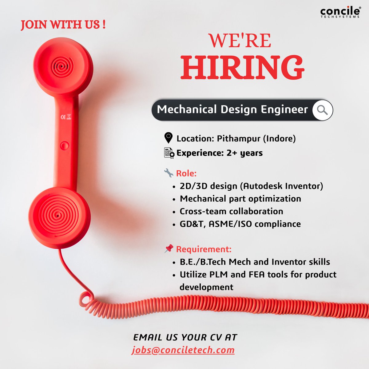 ConcileTech's tweet image. @ConcileTech   We are Hiring ☎️

#ConcileTech #hiringalerts #Jobs #JobOpportunity #engineerjobs #Mechanical #3dmodeling #3DPrinting #panindia #IndoreCleanestCity