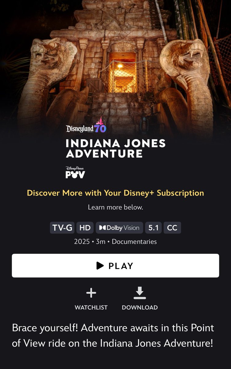 blast_points's tweet image. Everyone wake up there’s a POV video of the Indiana Jones Adventure ride at Disneyland on Disney +!
