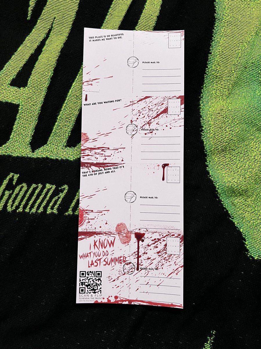 JeremyPryer's tweet image. Got a fun postcard set with QR code support that allows you to add a name to one of the images when seeing the new I KNOW WHAT YOU DID LAST SUMMER at @AMCTheatres
