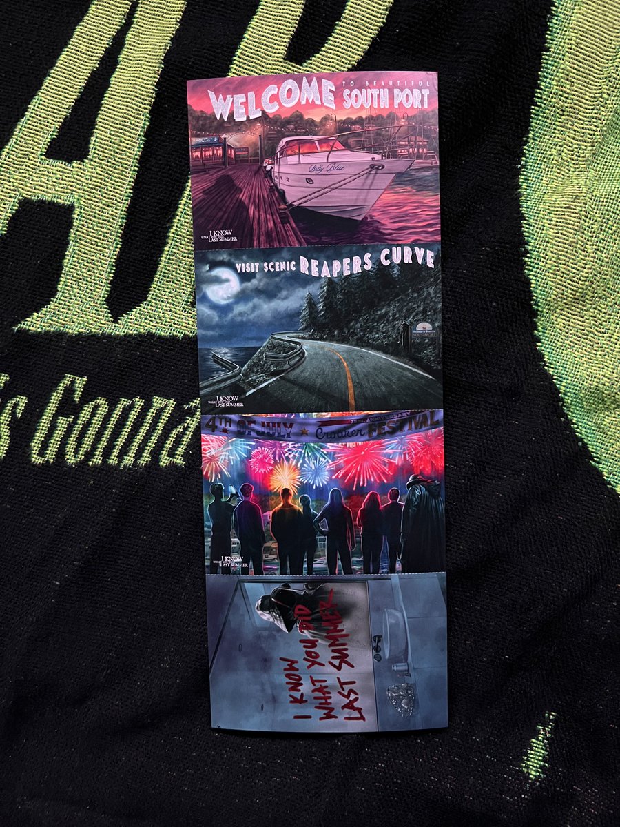 JeremyPryer's tweet image. Got a fun postcard set with QR code support that allows you to add a name to one of the images when seeing the new I KNOW WHAT YOU DID LAST SUMMER at @AMCTheatres