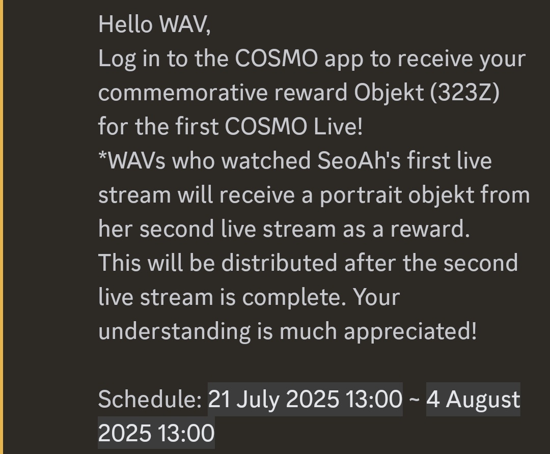 tripleSObjekts's tweet image. The 1st Cosmo Live DCOs (AA323) will be available to claim from the 21st of July at 2pm KST!