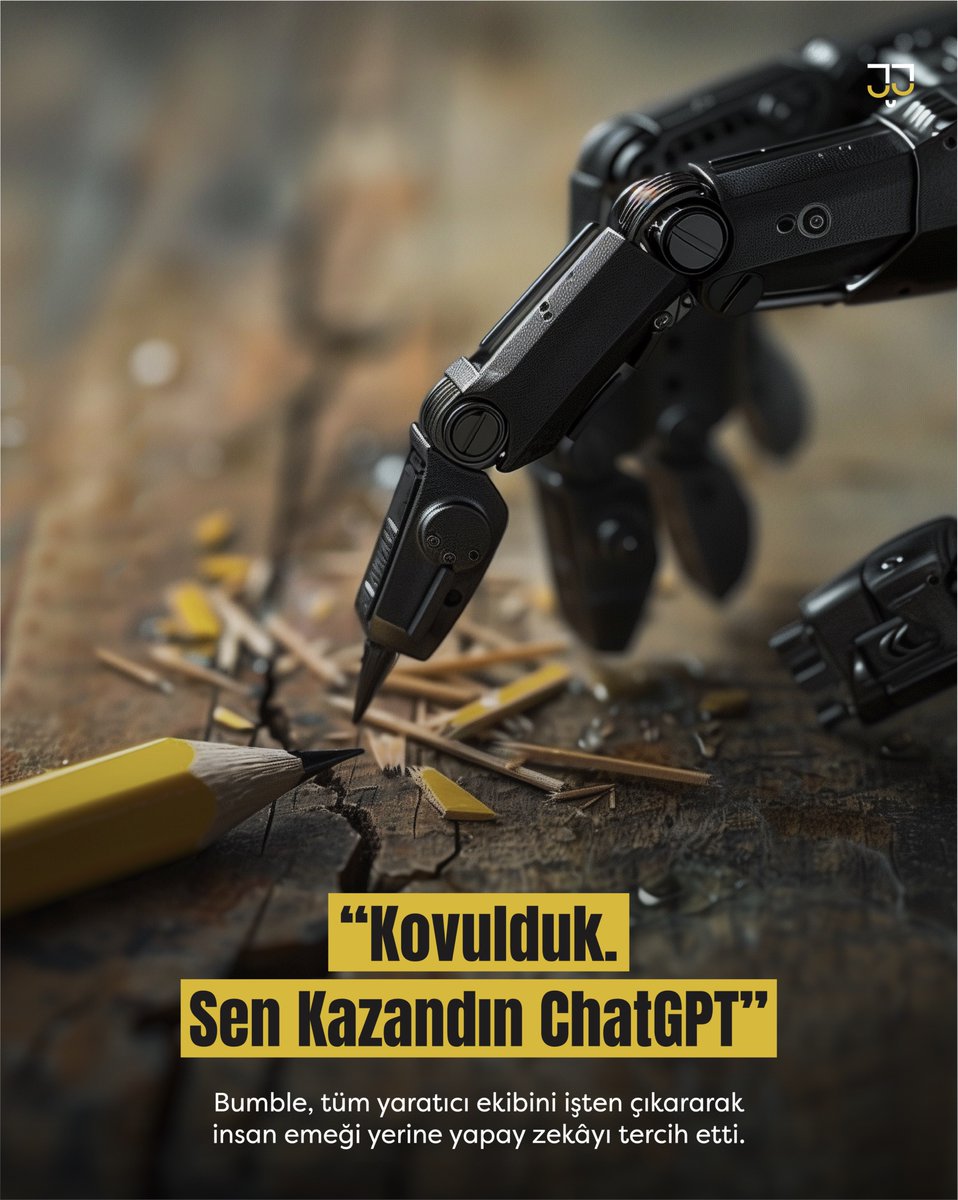 Bumble, metinden tasarıma tüm yaratıcı ekiplerini işten çıkararak insan emeği yerine yapay zekâyı tercih etti.

Şirketin Global Metin Direktörü Emily Ash Powell, ayrılığını “Sen kazandın ChatGPT, brief'lerinin tadını çıkar” sözleriyle duyurdu.

bit.ly/46Rx32j