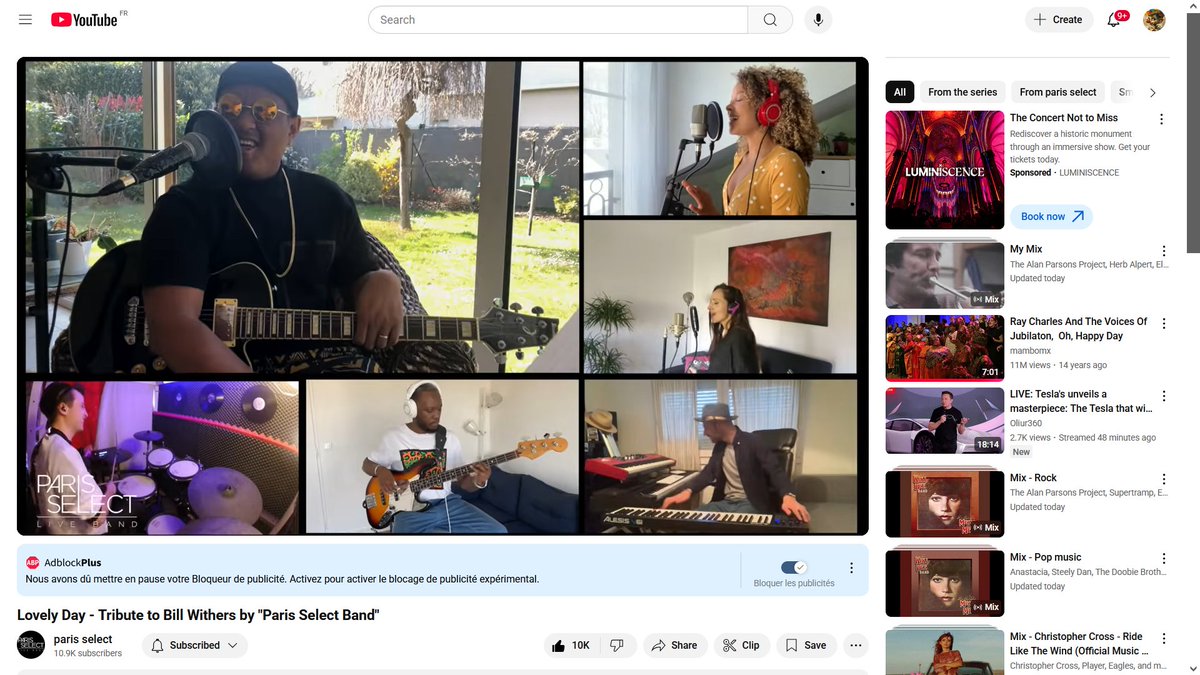 claudebenard's tweet image. I wish you a Lovely Day 🥰😊😉
--
Lovely Day - Tribute to Bill Withers by "Paris Select Band"
youtu.be/CZdxvfrX3RY?si…
My favorite song right now.
The band recorded it during the Covid pandemic.
Many artists did the same during the pandemic.