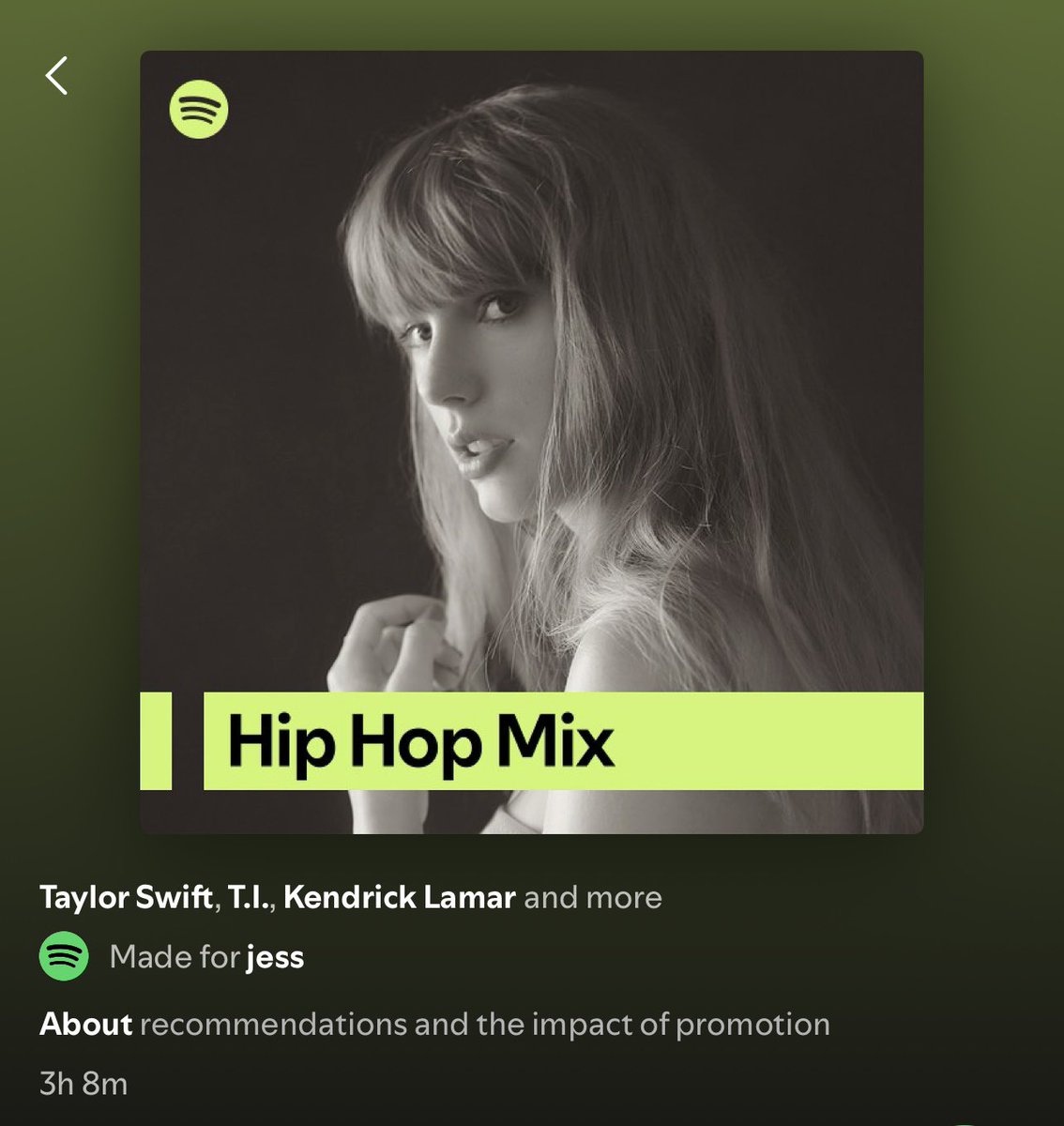 enchantedjess13's tweet image. ijbol at taylor being the cover for my hip hop mix ok spotify