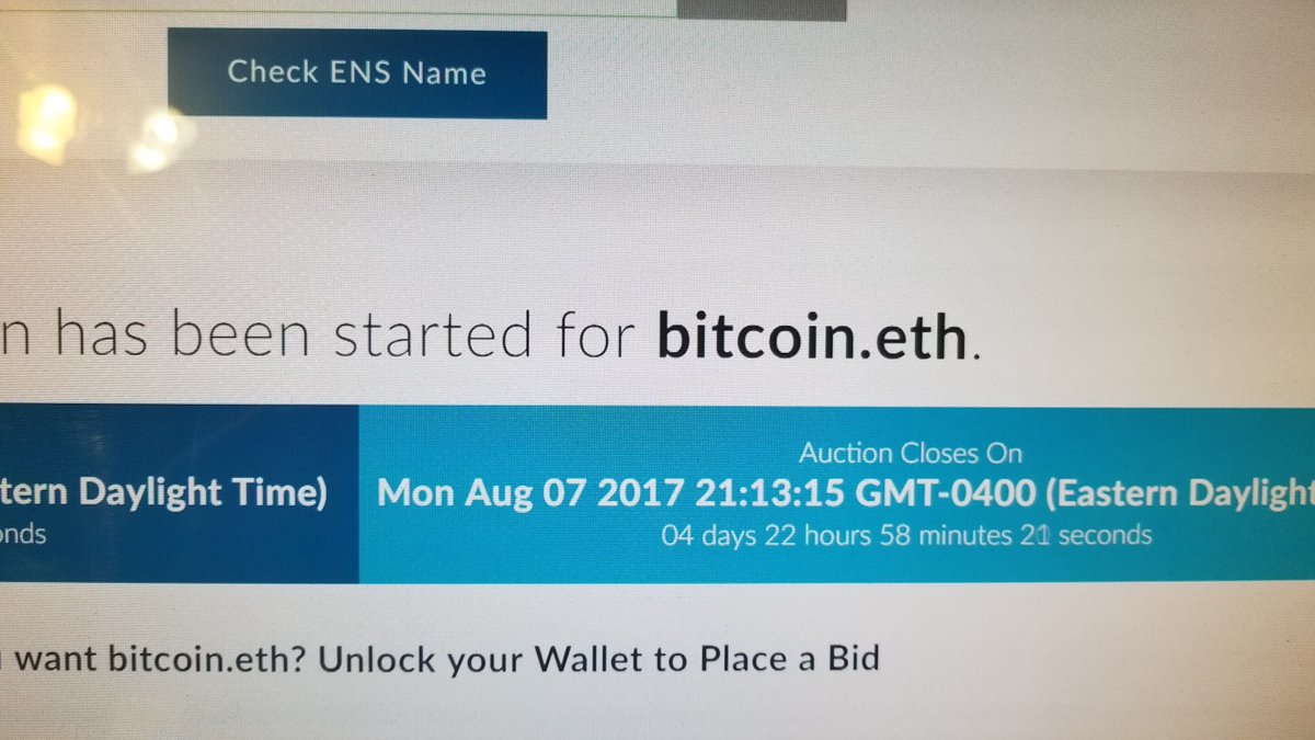 ValidatorEth's tweet image. found this old screenshot from August 2017 from the day someone started the ENS auction for bitcoin.eth