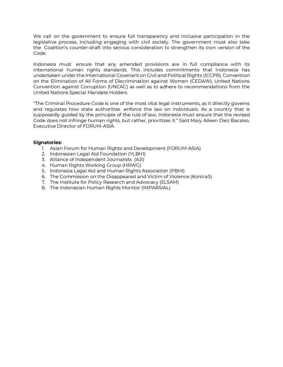 KontraSupdates's tweet image. 📢📢@KontraS as member of @forum_asia calls on the Government of #Indonesia to immediately halt the ongoing legislative process to pass an amendment to the Criminal Procedure Code until meaningful consultations with civil society, academia, and the broader public are ensured.