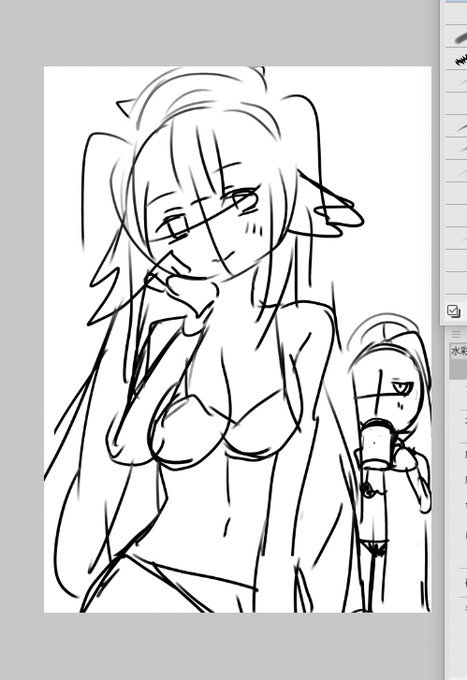 気が早いから水着シミコ来た時用にラフ描いとくか… 